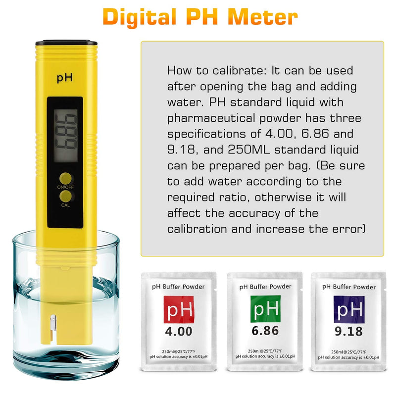 PH Meter for Water Hydroponics Digital PH Tester Pen 0.01 High Accuracy Pocket Size with 0-14 PH Measurement Range for Household Drinking, Pool and Aquarium (2, Yellow, Normal) 2