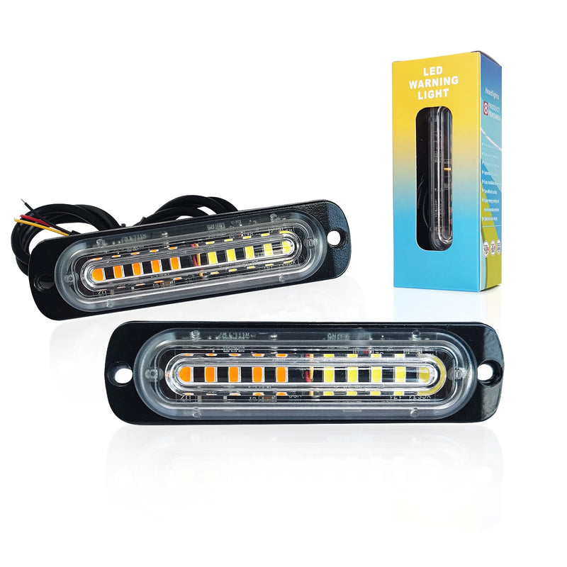 10 LED Car Emergency Strobe Lights for Trucks Motorcycle Vehicles, Warning Hazard Flash Emergency Lights Super Bright (2 Pack Amber White)