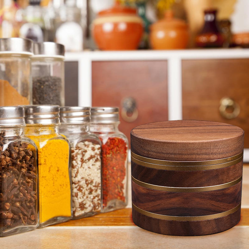 Spice Mill for Kitchen – Manual Handheld Spice Tool for Grinding Dried Seasonings – Walnut Wood, Gold