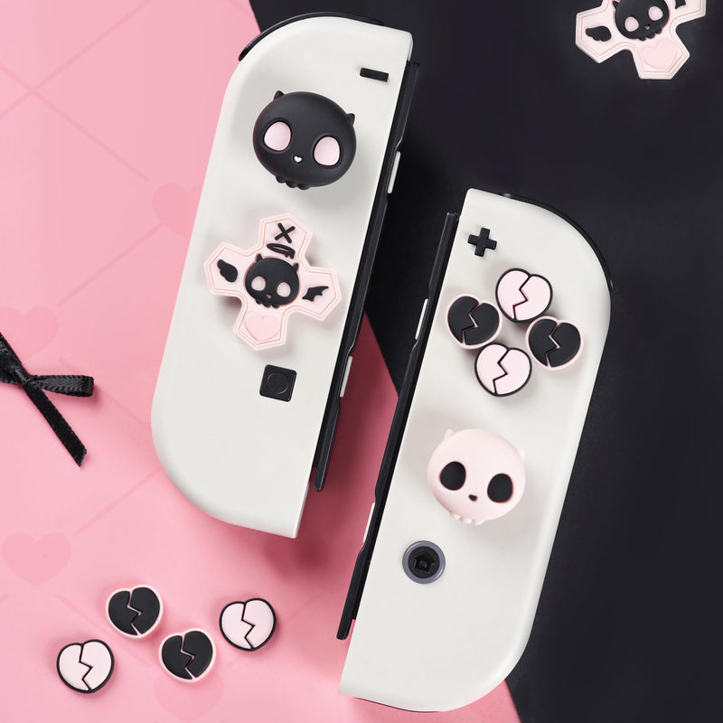 GeekShare Silicone Cross D-Pad Button Caps Set Joystick Cover - Cute ABXY Key Buttons Sticker Compatible with Nintendo Switch/OLED Joy Con - Sweetheart Skull