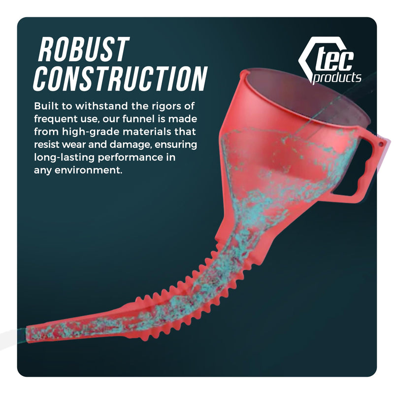 FlexAll Funnel - Long Flexible Funnel with Hose for Automotive Use - Nitrile Rubber Funnel with Handle for Oil Change and Transmission Fluid - Gas, Diesel, Oil Funnel for Cars Red Large
