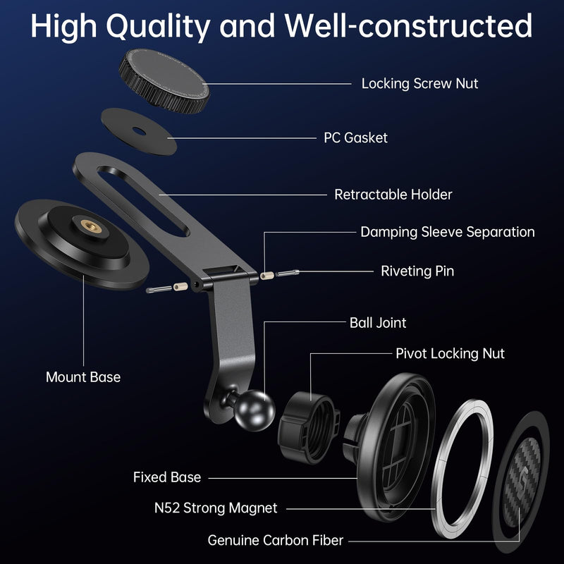 SYNCWIRE MagSafe Car Mount for Dashboard,Foldable Aluminum Arm,Black | Premium Magnetic Phone Holder for Tesla&Cars,Strong Magnet,Aluminum Alloy,Ultra Stable for iPhone 17 16 15-12 Pro Max&More Black