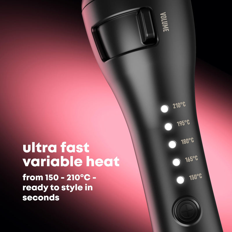 REVAMP Volume & Wave Ceramic Hot Brush Styler - 32 mm, Ionic | Round Barrel Hair Brush, Progloss Oils, Long Lasting Bounce, Fast Heat, Retractable Bristles, Snag Free
