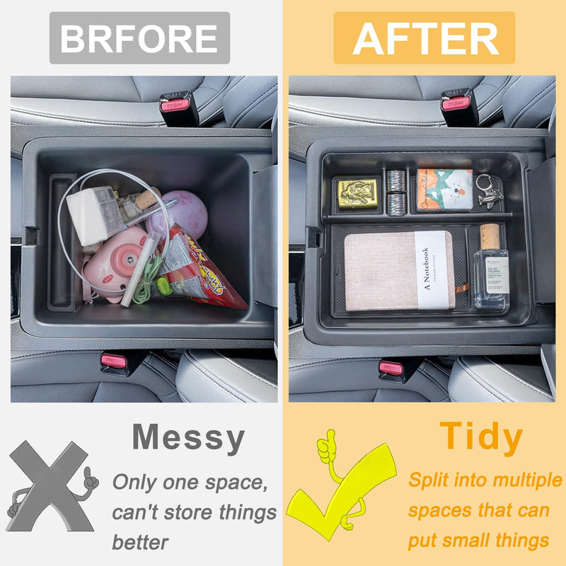 2PCS Center Console Organizer and Armrest Divider for 2023-2025 Honda Pilot, 2024 2025 Honda Ridgeline/Passport Accessories Interior Secondary Storage Box ABS Plastic Material 2PCS Console Tray & Armrest Divider