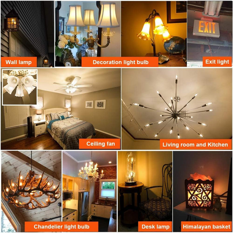 E12 LED Bulb Dimmable 6W Equal Warm White 2700K T6 T6.5 E12 Candelabra Bulb 60 watt for Chandeliers,Ceiling Fan,Pendant,Wall sconces AC120V 600LM e12 Light Bulb 6Pack 6w=60w 2700k Warm White