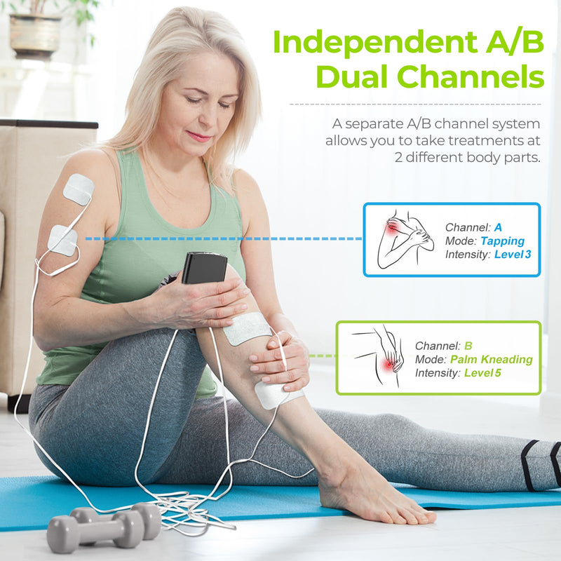 AUVON Dual Channel TENS Unit Muscle Stimulator Machine with 20 Modes, 2" and 2"x4" TENS Unit Electrode Pads (Black) Black
