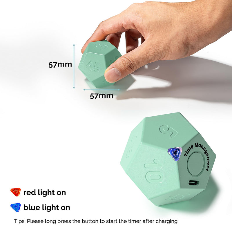KADAMS Pomodoro Cube Timer Productivity-11 Preset Countdowns, Flip-to-Start Gravity Activation - Sound Vibrate Mute Rechargeable - Ideal for ADHD Kid Kitchen Classroom Cook Study Exercise - Green