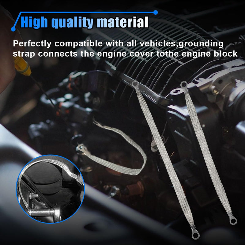 Universal Automotive Ground Strap Kit, 3PCS 10 "x 1/2" and 2PCS 13 "x 1/2" Heavy Duty Flat Braided Copper Ground Straps, Professional Auto Engine Grounding Cable Straps with Rings Terminal