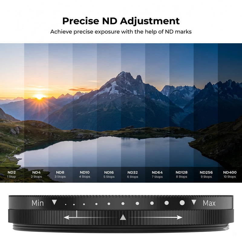67mm ND2-400 Variable Neutral Density Filter for Smartphone & DSLR | HD Adjustable Camera Lens Attachment, Universal Clip & Adapter Ring, Samsung iPhone 17 16 15 14 and Other Smartphones/Camera