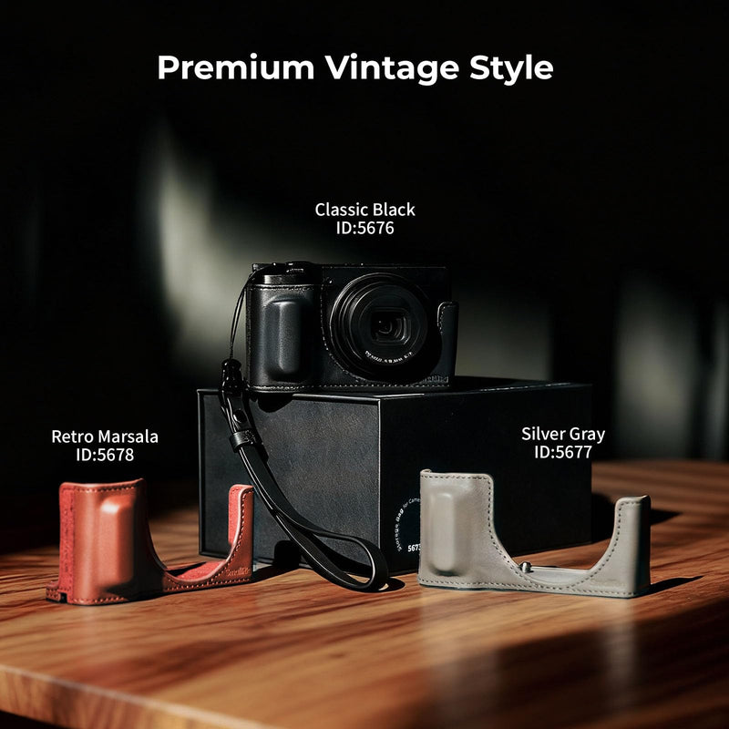 SMALLRIG GR IV/GR III Series Genuine Leather Case Kit, Camera Case for RICOH GR IV/GR IV HDF/GR IV Monochrome/GR III/GR IIIx, Vintage Half-Body Shell, Wrist Strap Grey