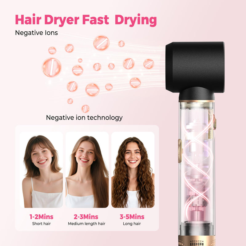 Atopskins Magic Styler Hair Styler Airbrush 5 in 1 Airstyler 5 in 1 Gift | Magic Styler Hair Styler Hair Dryer Brush with Curl,Straighten,Volumise, Smooth and Hairdryer Brushes,Multistyler Gift Deepblack