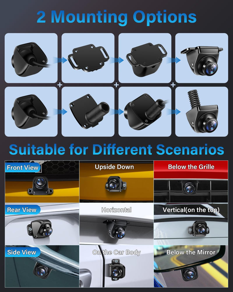 AHD 1080P Backup Camera 360°Rotatable Back up Camera for Cars Reverse Camera for Truck Super Night Vision IP69K Waterproof Rear/Front/Side View Camera w 170° Wide Angle Reverse Line, No Drilling