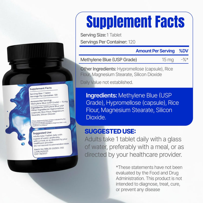 Zemus Methylene Blue Capsules – 15mg Pharmaceutical Grade USP – Made in USA – 99.9% Pure Methylene Blue for Human Use, Lab Tested, Cognitive Support - 120 Capsules 120 Capsules - 120 Day Supply