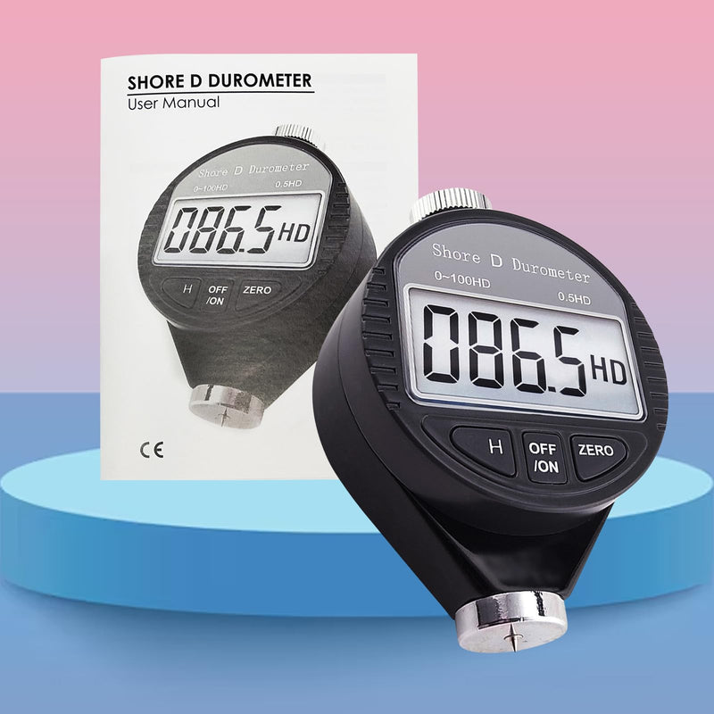 Shore D Hardness Tester Meter Portable 0-100HD Digital Durometer D for Rubber, Tire, Plastic, Thermal Plastic, Flooring, Bowling Ball with Large LCD Display Black