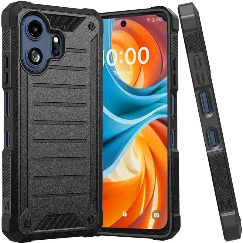 HRWireless Compatible for TCL NXTPAPER 70 Pro Shock-Resistant Design Hybrid Phone Case, Textured Grip, and Raised Edges + Tempered Glass Screen Protector Black