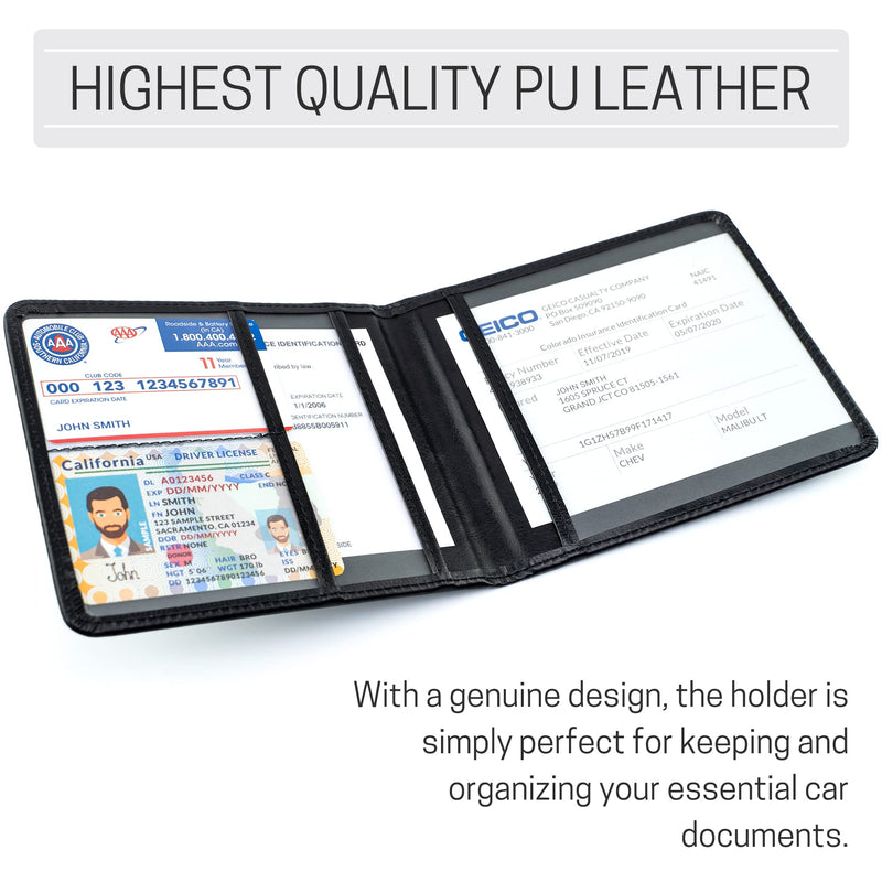 CANOPUS Car Registration and Insurance Holder, PU Leather Card Holder, Vehicle Glove Box Organizer for Auto, SUV, Truck and Motorcycle, Black