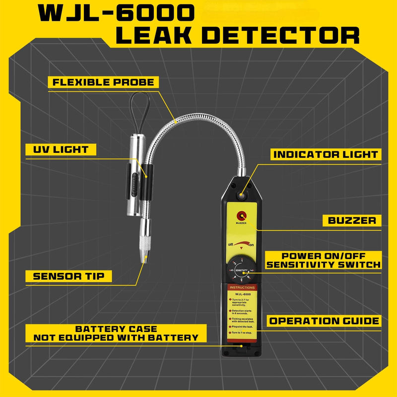 Ac Leak Detector Kit Tool Wjl-6000 Refrigerant Leak Detector with 68 LED UV Flashlight and Yellow UV Protective Glasses for HVAC Air Conditioner R22 R410a R134a(Yellow)