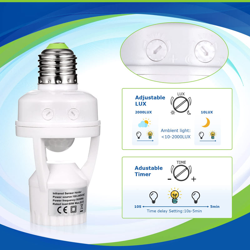 Hortsun 6 Pieces Motion Sensor Light Socket Smart Screw in Light Bulb Outlet Compatible with E26/e27 Motion Activated Bulb Holder Adapter Automatic Control for Garage Storage Room