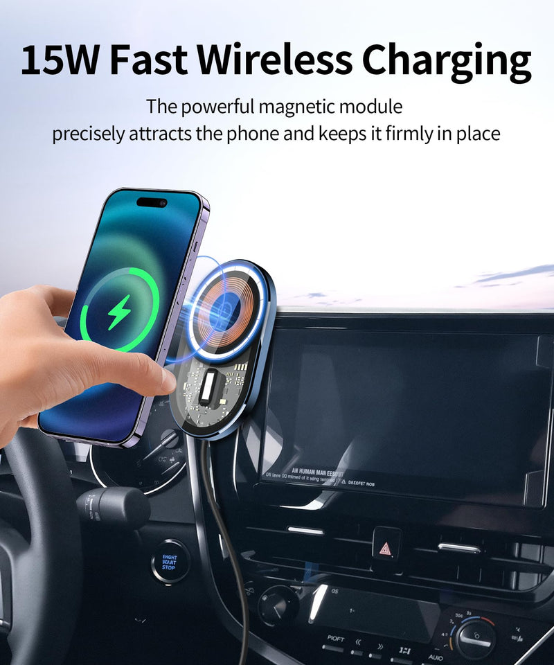 15W Wireless Charging Car Phone Holder for Toyota Camry 2021-2024 7" Screen | Magsafe Accessories Fast Charging Magnetic Cell Phone Holder Clip Compatible with iPhone Android, 3D Fit Vehicle Phone Stand
