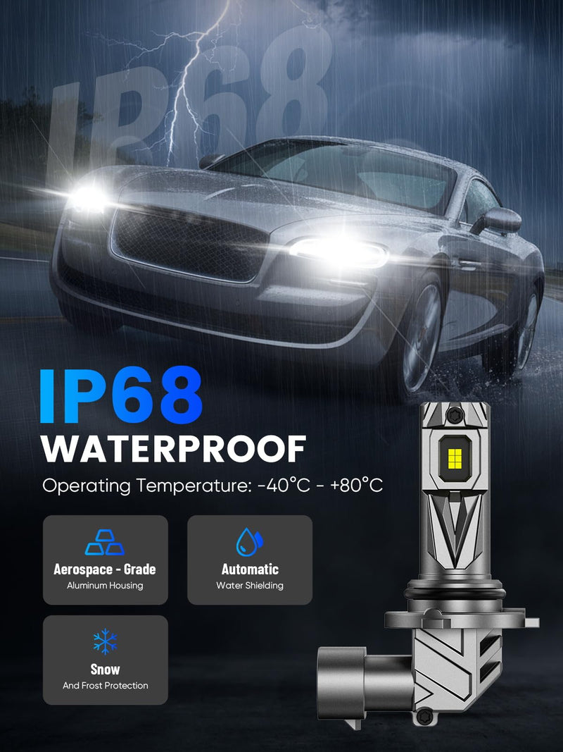  [AUSTRALIA] - NOVSIGHT 90𝟎𝟓 90𝟎𝟔 Fog Light Bulbs - 1:1 Mini Size 90𝟎𝟓/𝐇𝐁3 90𝟎𝟔/𝐇𝐁4 Fog Bulbs Combo, 600% Bright 6500K White Fanless LED Light Bulbs, Easy Install, Plug and Play, Pack of 4 9005&9006
