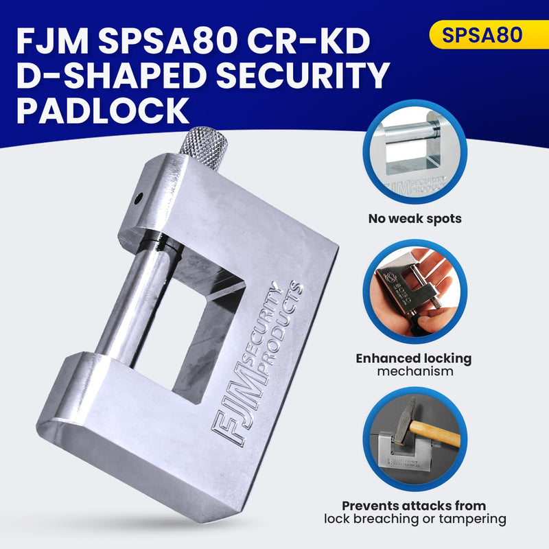 FJM Security SPSA80-KD 3-1/8" Triple Chrome Plated D-Shaped Security Padlock, Keyed Different
