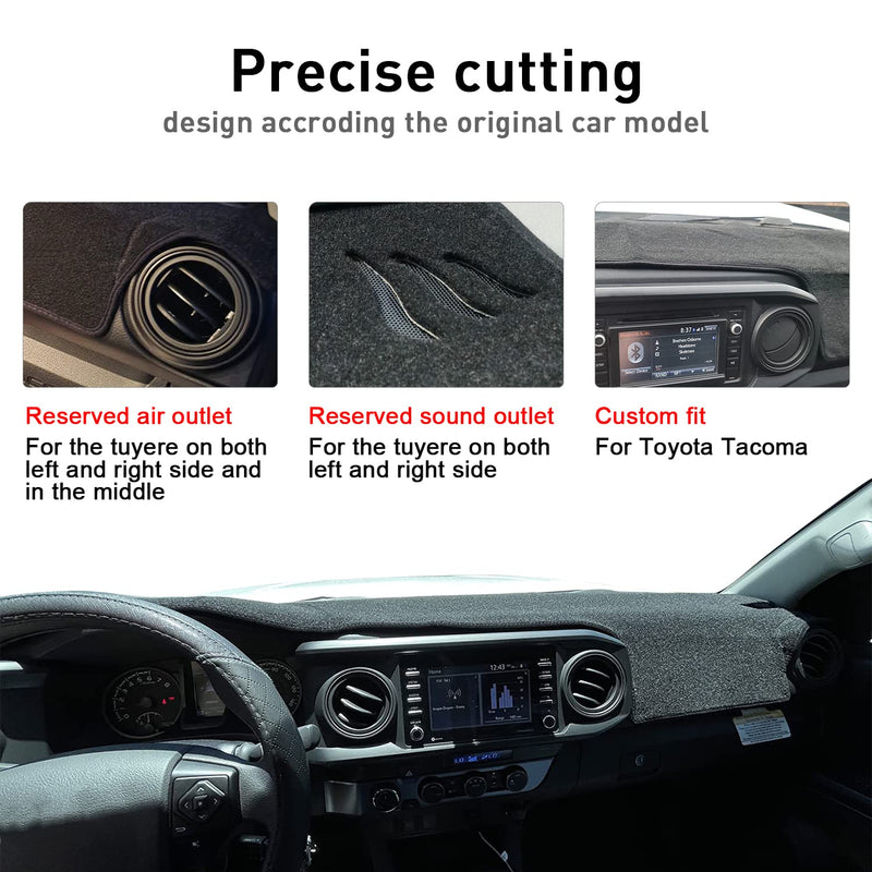 Dash Cover for 2016-2022 2023 Toyota Tacoma Dashboard Cover Mat, Sunshade Non-Slip Center Console Sunshield Protector Mat Pad (Black Trim) Black 2016-2023