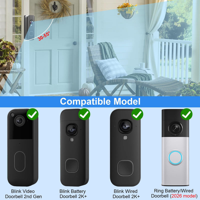 Adjustable 30-55° Doorbell Angle Mount for Blink Newest 2026 Battery & Wired Doorbell 2K+, Wedge Kit Corner Mounting Bracket Holder Accessories for House, Enhanced Protection Mount