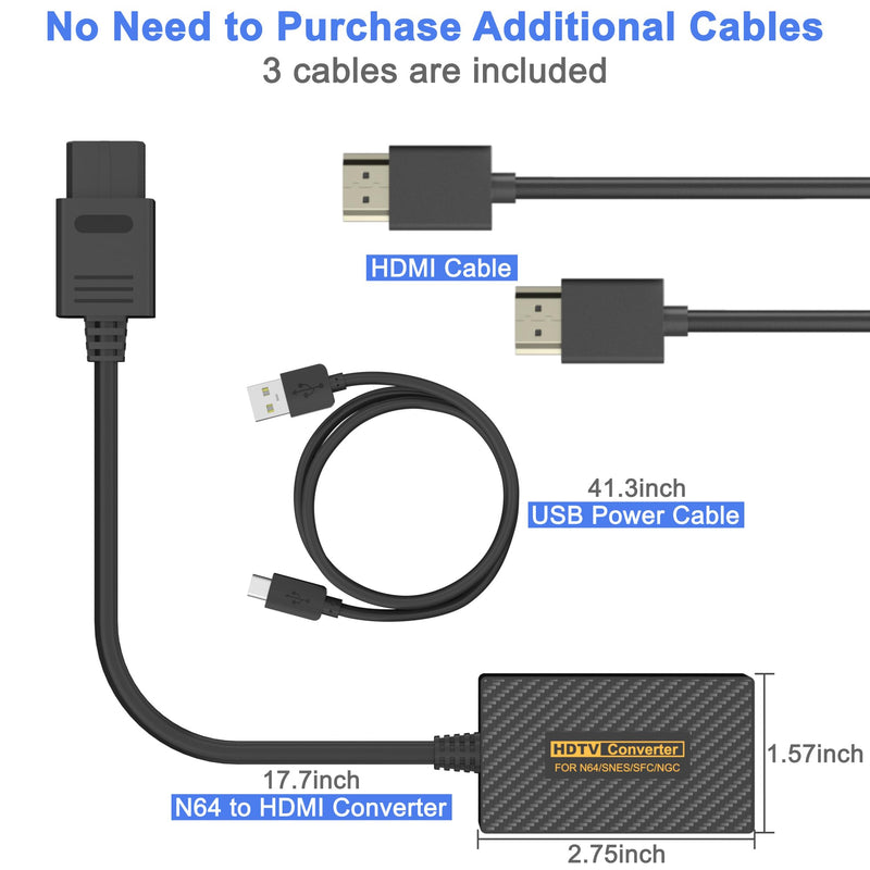 N64 to HDMI Adapter, N64 HDMI, HDMI Converter for N64/Game Cube/SNES/SFC Support 16:9/4:3 Conversion with Link Cable and USB Cable
