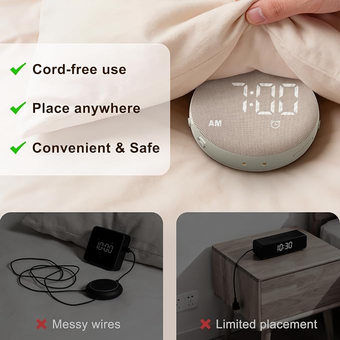  [AUSTRALIA] - REACHER Travel Vibrating Alarm Clock for Heavy Sleepers Adults, Silent, Dual Alarm Clock, Compact Under Pillow Bed Shaker, Rechargeable Battery Operated, Small, Portable