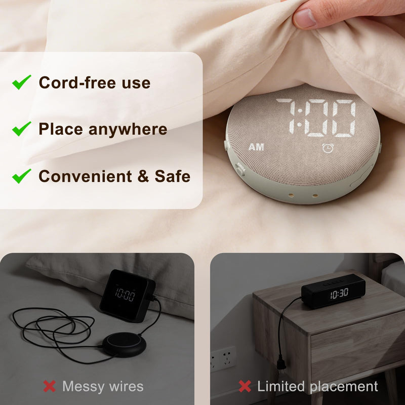 SolaceRise Super Loud Alarm Clock for Heavy Sleepers: Vibrating Digital Auto-Dim Clock with Bed Shaker for Hearing Impaired - Portable Rechargeable Battery for Bedroom Travel Dorm - Putty