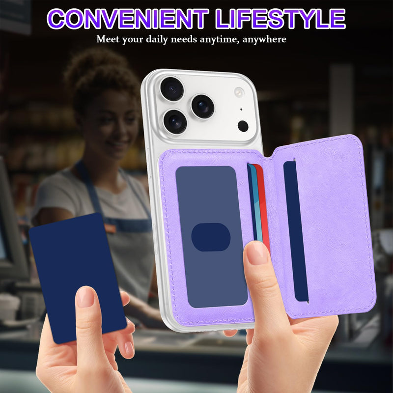 Hekodonk for Magsafe Wallet with Stand,Magnetic RFID Blocking 5 Card Holder, PU Leather Strong Magnet,Compatible with Magsafe Phones and Cases for iPhone 17/16/15/14/13 Series,Purple Purple