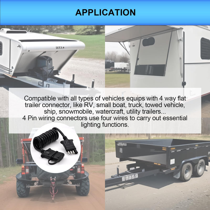 4 Way Flat Trailer Light Wiring Extension 4.5Ft 55 In, Stretchable Coiled Cable Hitch Plug With Sealed Cap, Hefty Outer Sheath Cooper Wire Harness, Quick-Connect 4 Pin Trailer Adapter Extender