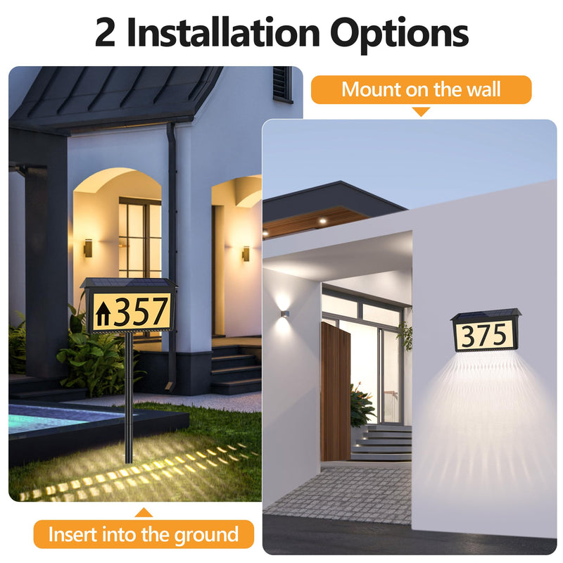 Nazuwke Solar Address Sign, House Numbers for Outside Light Up, 3 Colors Waterproof LED Illuminated House Numbers With Stake, Wall Mounted/In Ground Solar Powered Address Plaque for Yard Garden Home 1 Pack