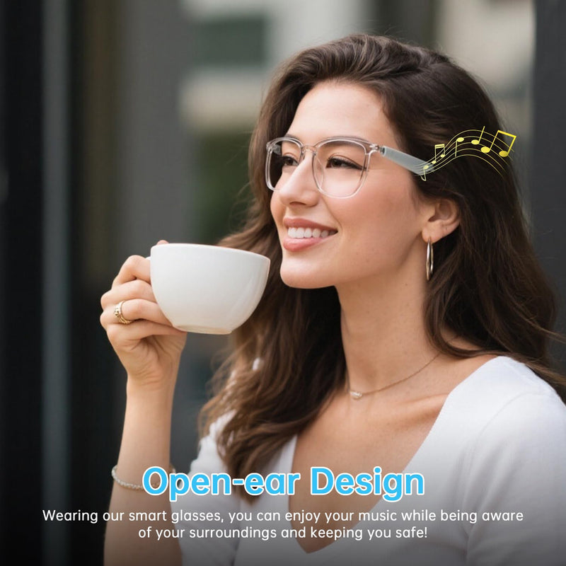 Smart Glasses for Women, Clear Frame Blue Light Glasses, Magnetic Charging, Open-Ear Design, Voice Assistant, Bluetooth Glasses with Speakers, Audio Eyeglasses for Working Gaming (GS03-C) GS03-Clear-Standard Smart Glasses