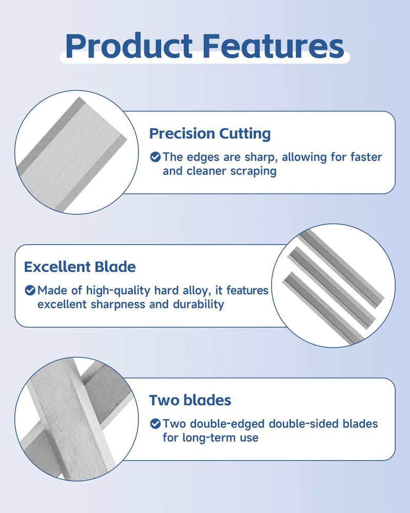 2.5" Carbide Paint Scraper Blades, Double-Edged Reversible Replacement Tungsten Steel Blades, Fit for 2.5in scraper, for Removing Paint, Wood, Glue and Grout - 2pcs 2.5"