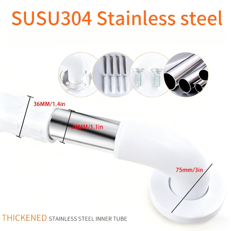 Non-Slip handrails, Stainless Steel Shower Safety Handles, Suitable for bathrooms, Elderly, Handicapped, Handicapped, and Pregnant Women (White, 23.6 1.4in) White 23.6*1.4in