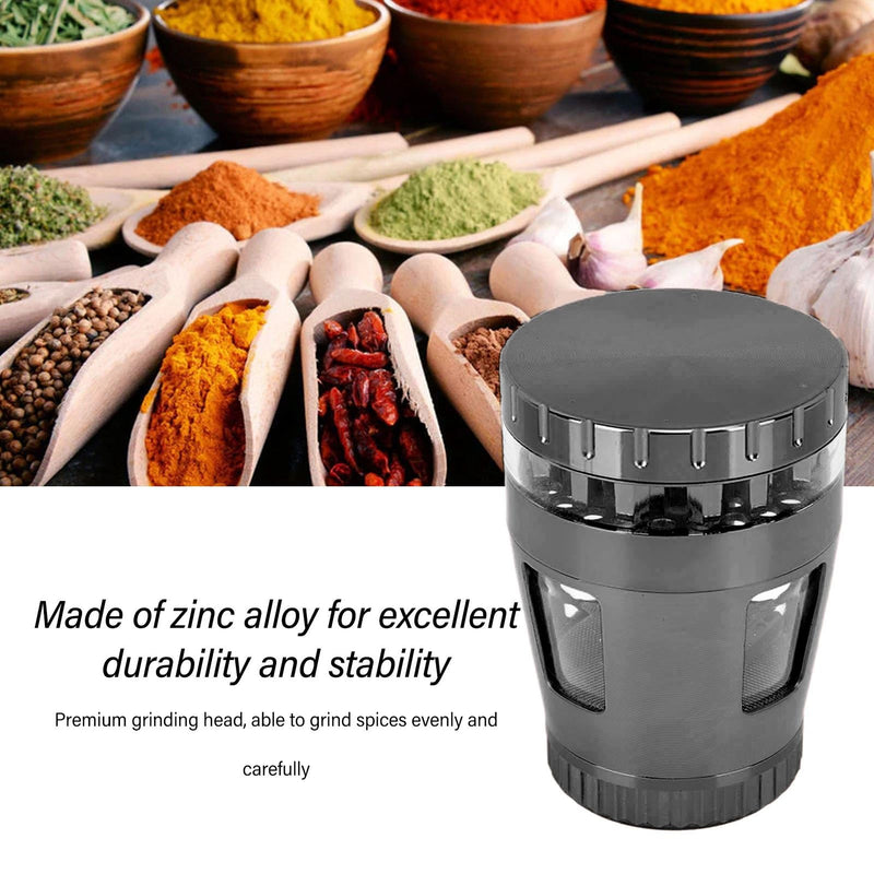 Compact Rust-Resistant Zinc Alloy Spice Grinder - Portable Manual Mill for Grinding Dry Herbs and Nuts(Black)
