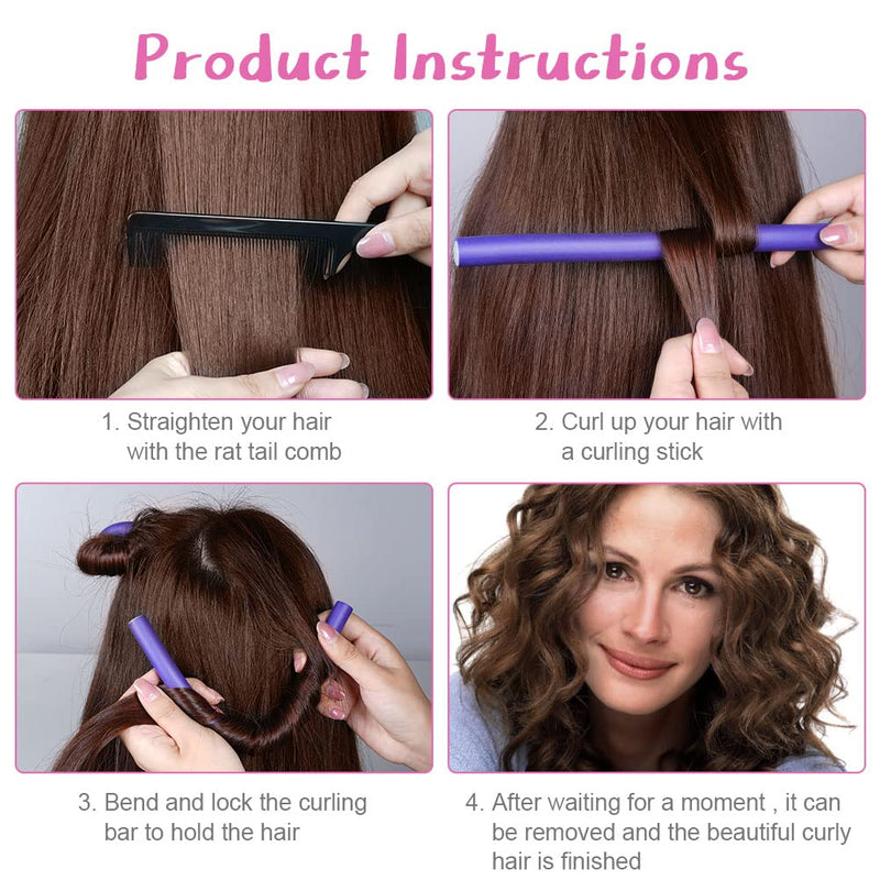 AOOWU 10 Pcs Flexible Hair Curler, Soft Foam Rollers Flexi Rods for Short Medium Long, Rubber Twist Roller, Heatless Sleeping Hairstyle DIY Home Salon, Purple, 1.4cm 10 pcs - Purple