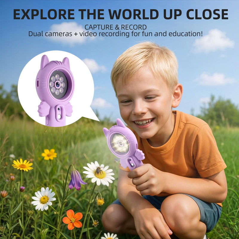 Kids Microscope – 500X Digital Pocket Handheld Microscope with Dual Cameras & Autofocus, STEM Educational Toy & Perfect Christmas Birthday Gift for Boys & Girls Ages 3 4 5 6 7 8 9 10(Pink) Pink cats