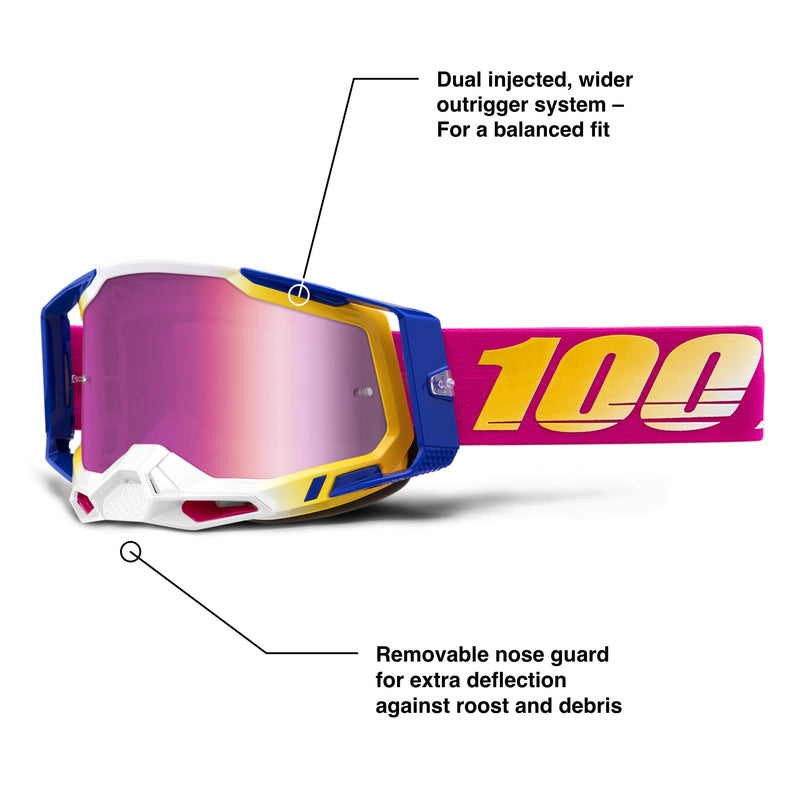 100% Racecraft 2 Mountain Bike & Motocross Goggles - MX and MTB Racing Protective Eyewear (Mission - Mirror Pink Lens) One Size Mission - Mirror Pink Lens