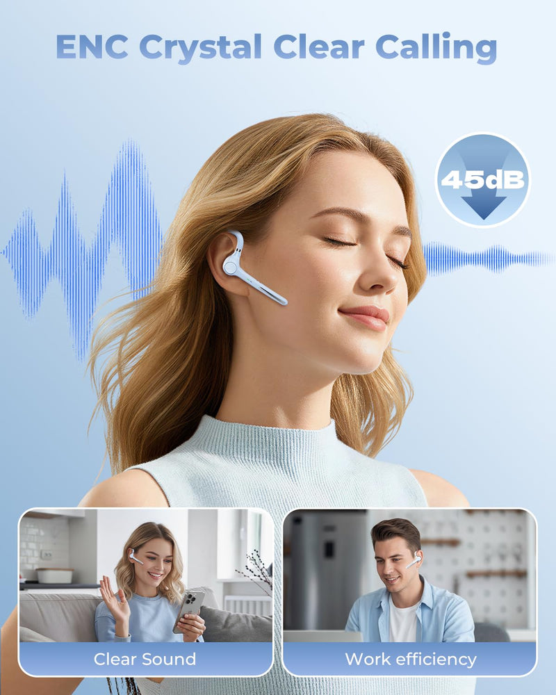 Ngsod Bluetooth Headset V5.4,USB Dongle Wireless Earpiece with Mic for Work | 500mAh Charging Case,50H Talk Time,Dual connect & Mute,ENC Noise Cancelling Lightest Headphones for Work Trucker,Light Blue Light Blue