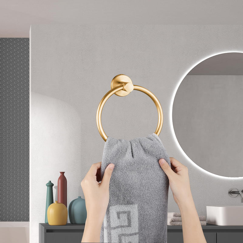 Towel Ring, Bathroom Hardware Accessories, Wall-Mounted Towel Ring, Simple Round Stainless Steel Towel Rack, for Bathroom and Kitchen (Gold 2 Pack) Gold 2 Packs