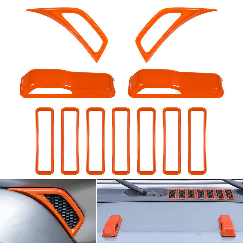 Bonbo Hood Vents & Engine Hood Hinge & Side AC Vent Outlet Trim Exterior Accessories fit for Jeep Wrangler JL JLU Sports Sahara Freedom Rubicon Unlimited Gladiator JT 2018-2023 11PCS (Orange) Orange