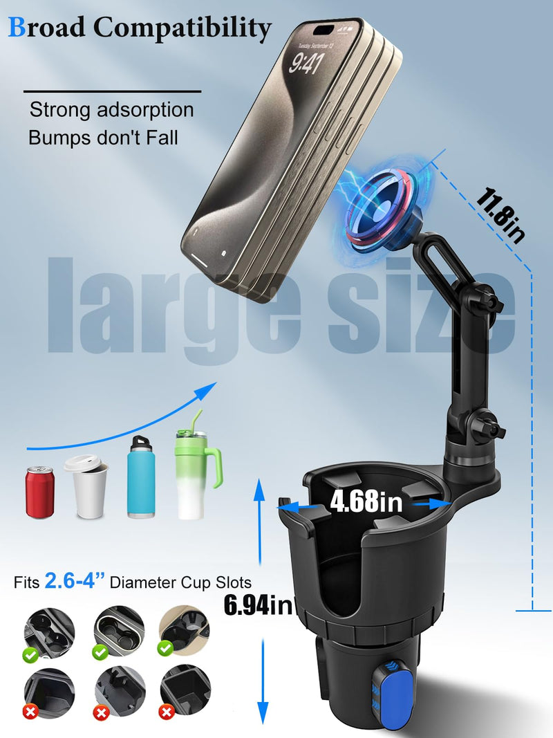 Magnetic Cup Holder Phone Holder for Car Mount [Upgraded 4-in-1] Magsafe Cell Phone Mount for Cup Holder & Air Vent, Magnet Phone Drink Holder Expander for iPhone 15 14 Pro Max & All Phones