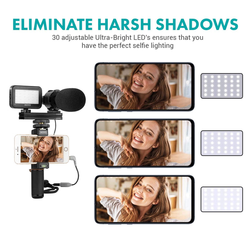 Movo Vlog Kit V7 - YouTube Starter Kit with Grip, Stereo Microphone, Light and Wireless Remote Vlogging Kit for iPhone for YouTube, TikTok, Vlogging Equipment for iPhone/Android - iPhone Vlogging Kit