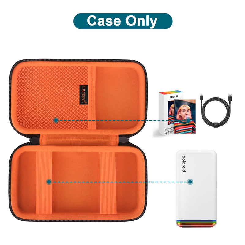 Canboc Carrying Case Compatible with Polaroid Hi-Print 2nd Generation Bluetooth Connected 2x3 Pocket Photo Dye-Sub Printer, Mesh Pocket fits Cable, Paper, Black+Orange (Case Only)