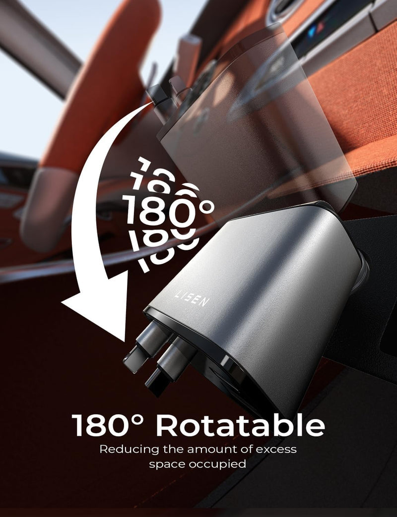 LISEN Retractable Car Charger [47.24 Inches 69W USB C Accessories Adapter ] for iPhone 16 USB C Fast Charging Retractable Car Charger 4 in 1, for iPhone 17 Pro Max Air 16 15 14 13 12 Plus Mini, ipad Grey 47.24 Inch