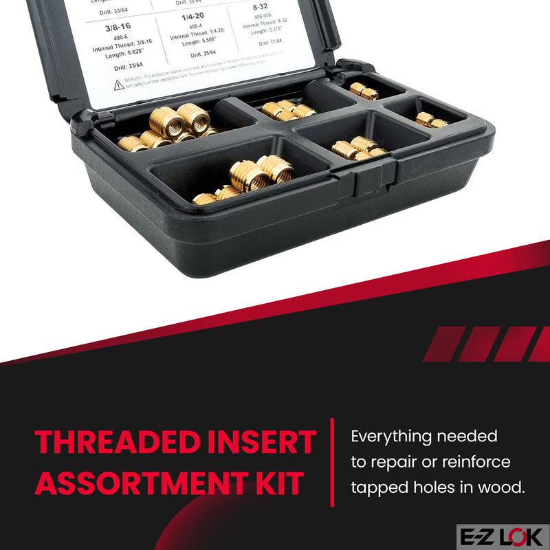 E-Z LOK Threaded Insert for Hard Wood Assortment Kit Brass Thread Inserts 6-32 to 3/8-16