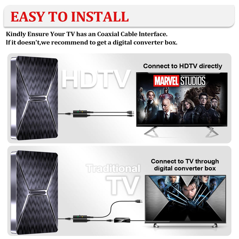 2026 Upgraded Indoor TV Antenna Up to 5000+ Miles Range | Digital Antenna for Smart TV, Strongest Signal Booster Supports 4K 8K 1080p All TVs- 38FT Coaxial Cable for Local Channels black