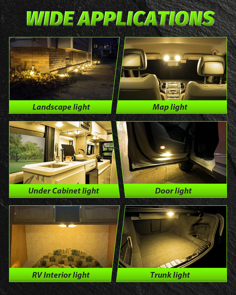 Alopee 10 Pack 194 Bulb Warm White LED 2700K Replacement for 168 194 W5W T10 Led Bulb RV Car Interior Lighting DC 12V Only 2700K-Warm White